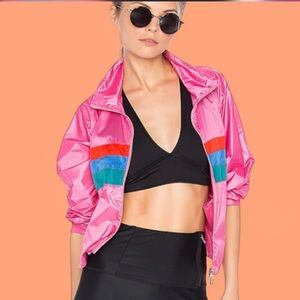 Free people Ibiza retro wind breaker jacket in hot pink